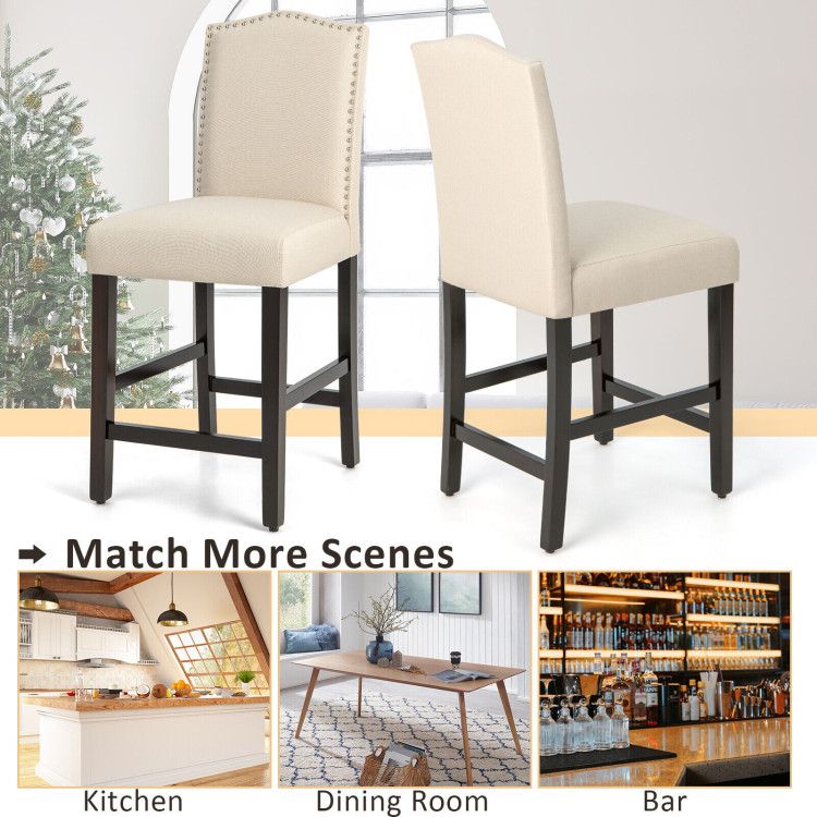 Elegant 25" Upholstered Counter Height Bar Stools - Comfort & Style with Rubber Wood Support (Set of 2)
