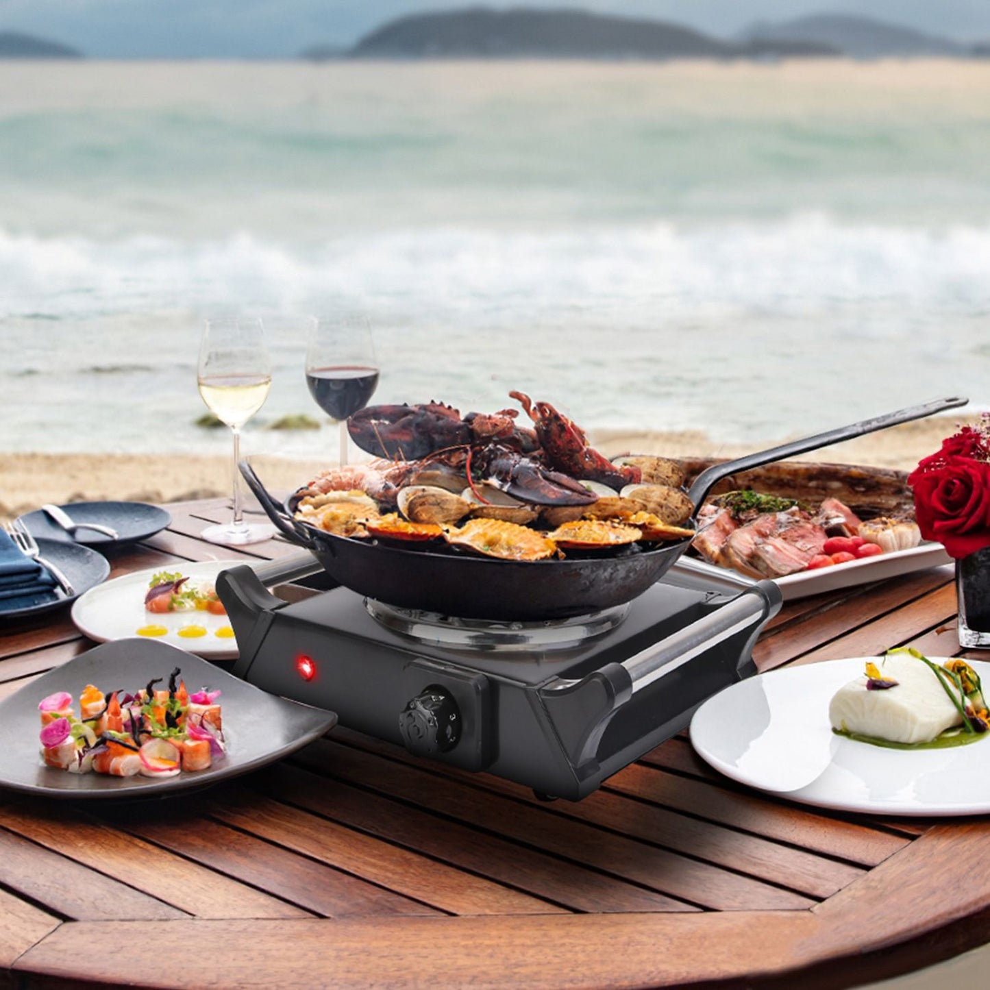Versatile 1000W Portable Coil Hot Plate with 5 Temperature Settings - Ideal for Camping & Road Trips!