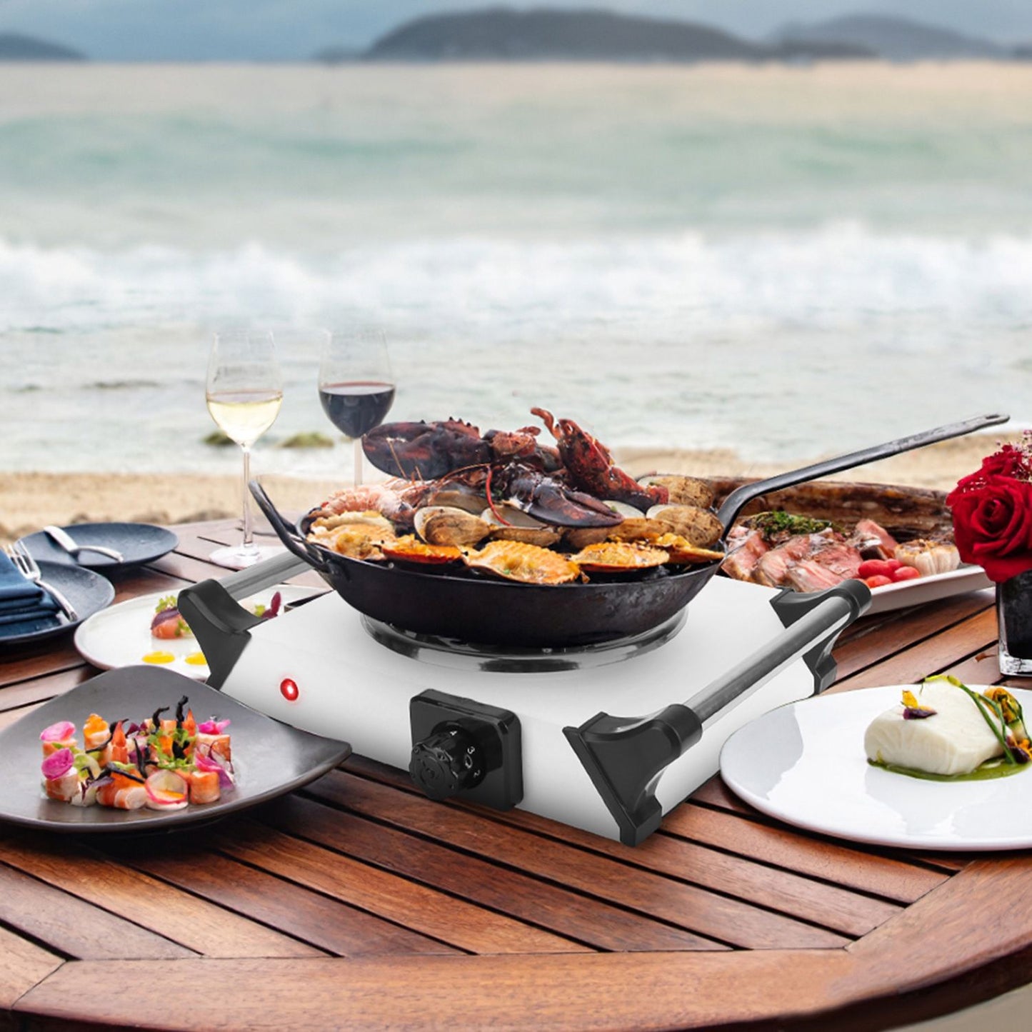 Versatile 1000W Portable Coil Hot Plate with 5 Temperature Settings - Ideal for Camping & Road Trips!