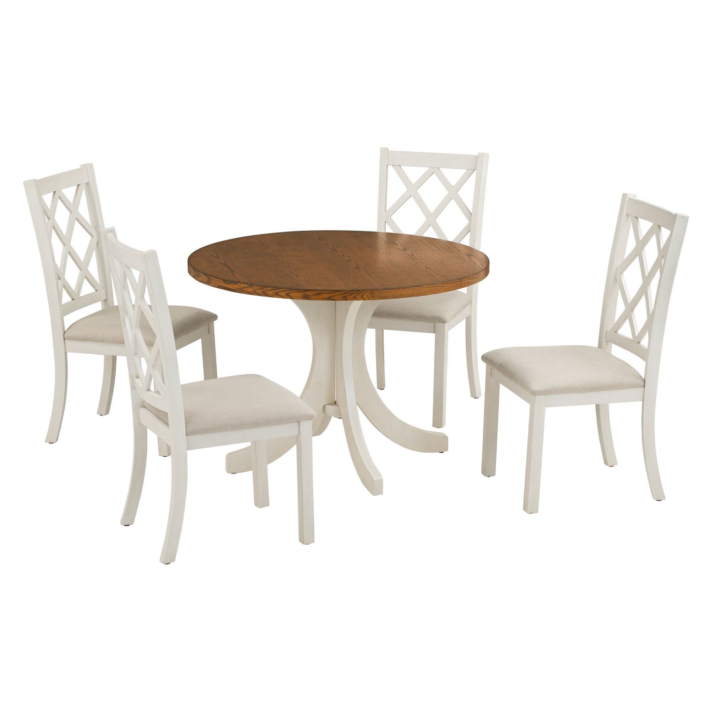 Elegant Walnut Round Dining Set for 4 - Mid-Century Modern with Upholstered Chairs