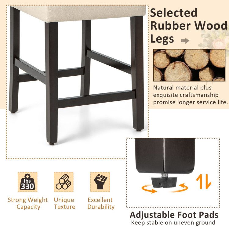 Elegant 25" Upholstered Counter Height Bar Stools - Comfort & Style with Rubber Wood Support (Set of 2)