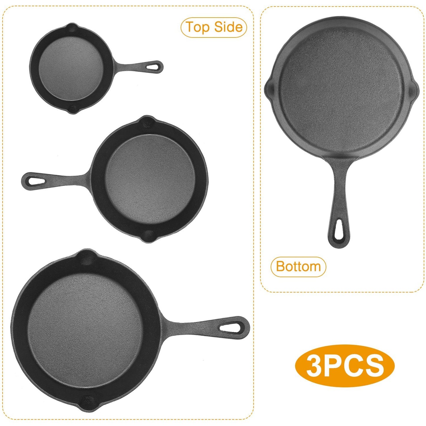 Ultimate 3-Piece Pre-Seasoned Cast Iron Skillet Set – Versatile & Non-Stick Cookware for Every Meal!