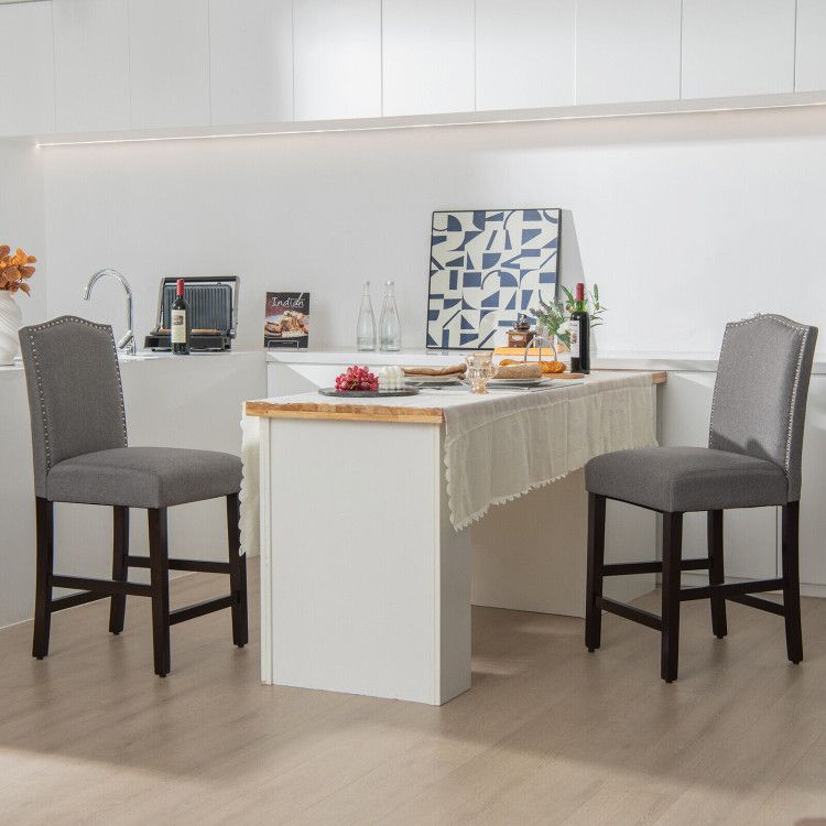 Elegant 25" Upholstered Counter Height Bar Stools - Comfort & Style with Rubber Wood Support (Set of 2)