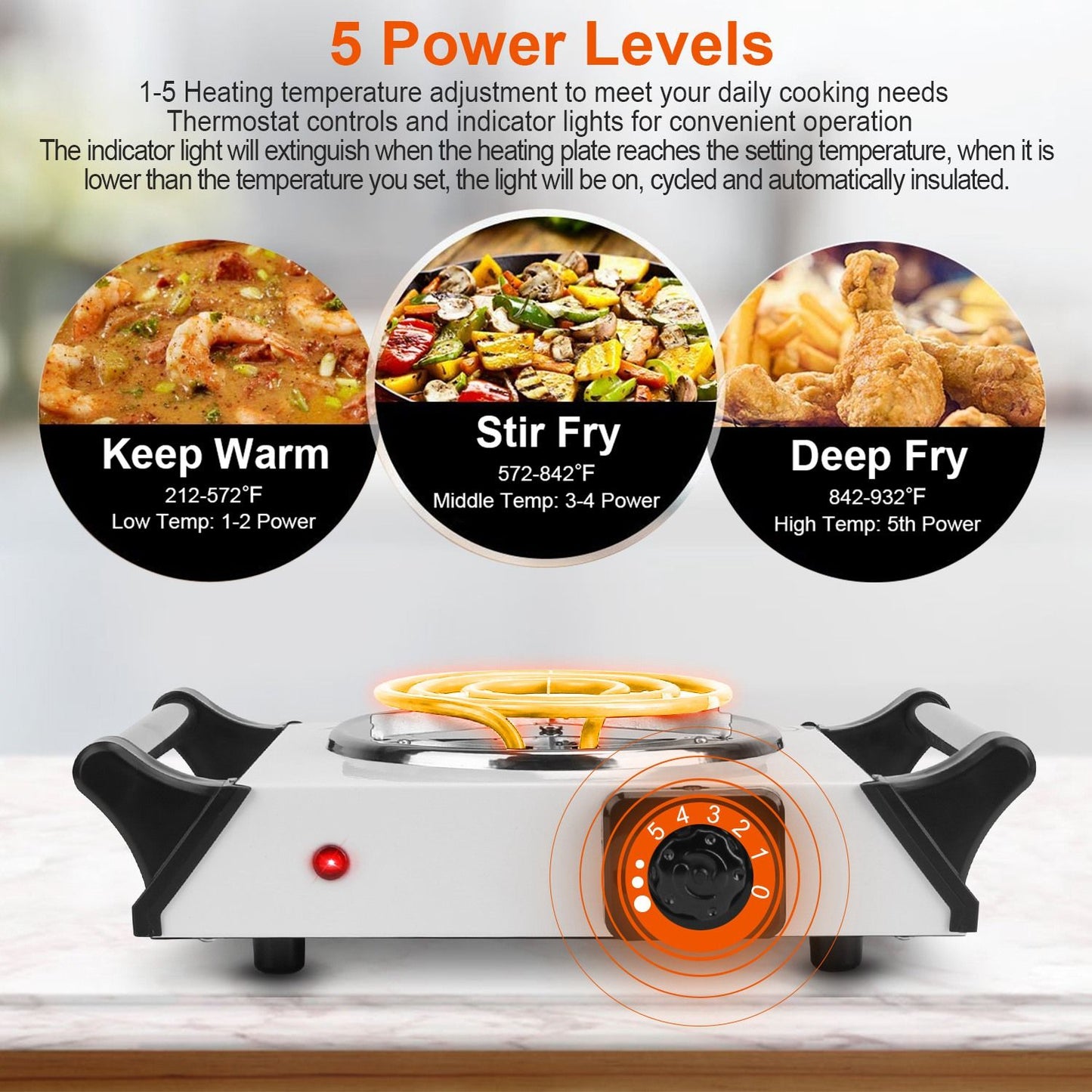 Versatile 1000W Portable Coil Hot Plate with 5 Temperature Settings - Ideal for Camping & Road Trips!