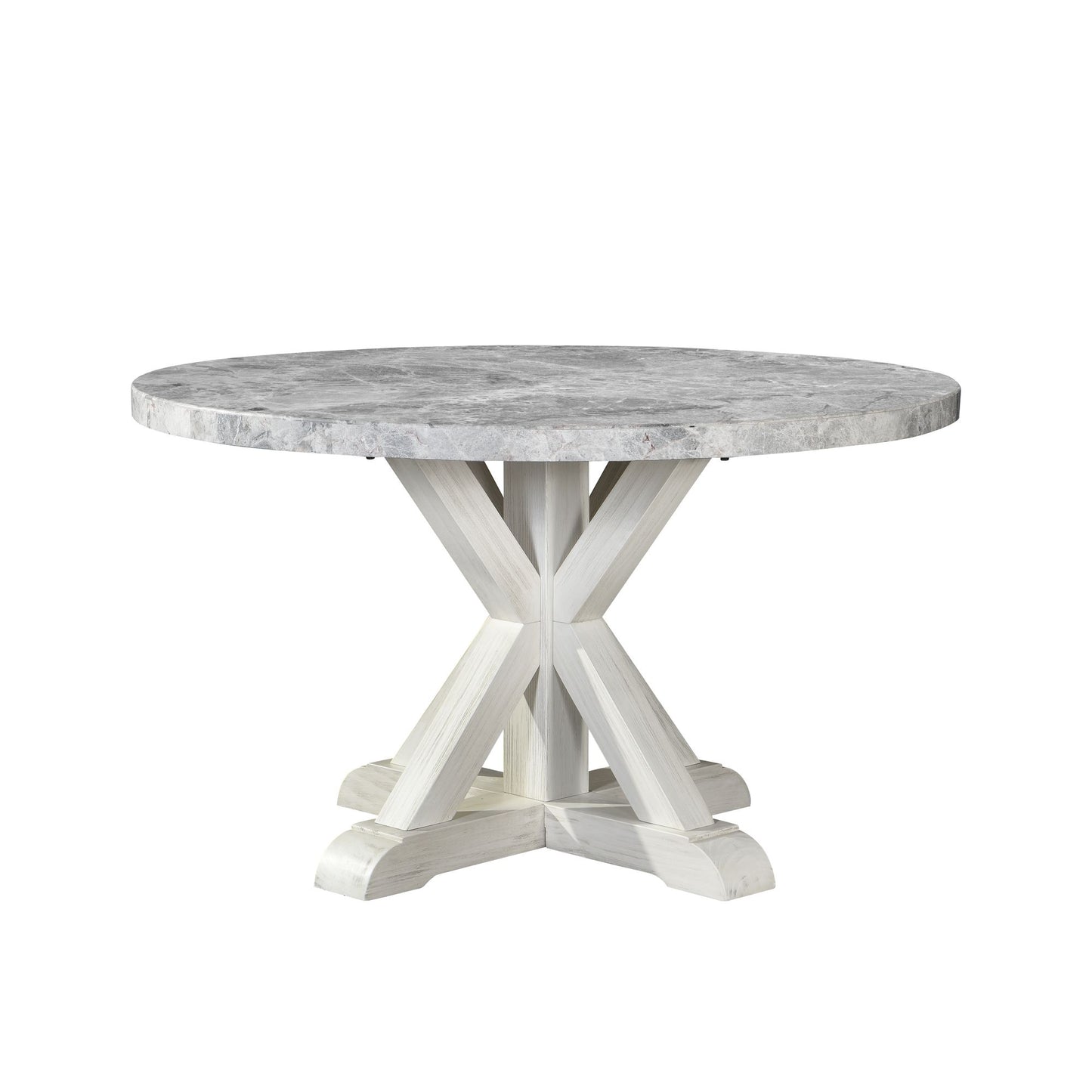 Elegant Dark Gray 5-Piece Round Dining Set with Marble Top and Rustic White Base