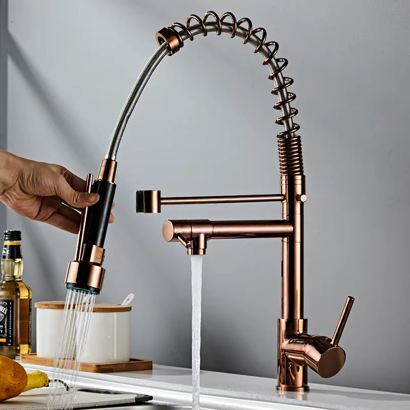 Pull Out Kitchen Faucet Rose Gold Kitchen Sink Mixer Tap Kitchen Faucet Vanity Water Tap Rotating Faucet Sink Faucet