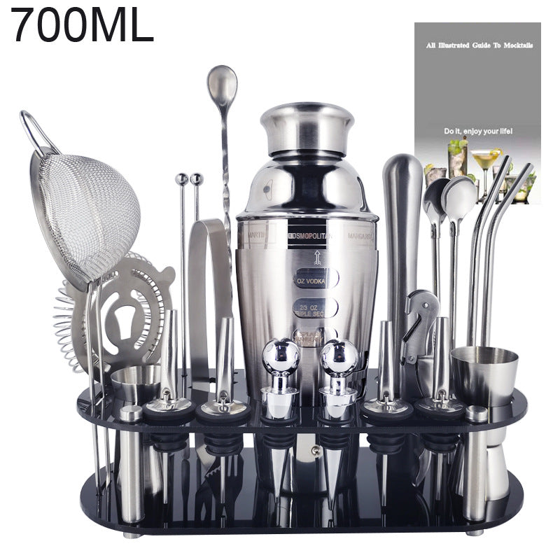 Stylish and Elegant 700ml Cocktail Shaker Bar Tools Set - Silver Color, Boston Rack Style