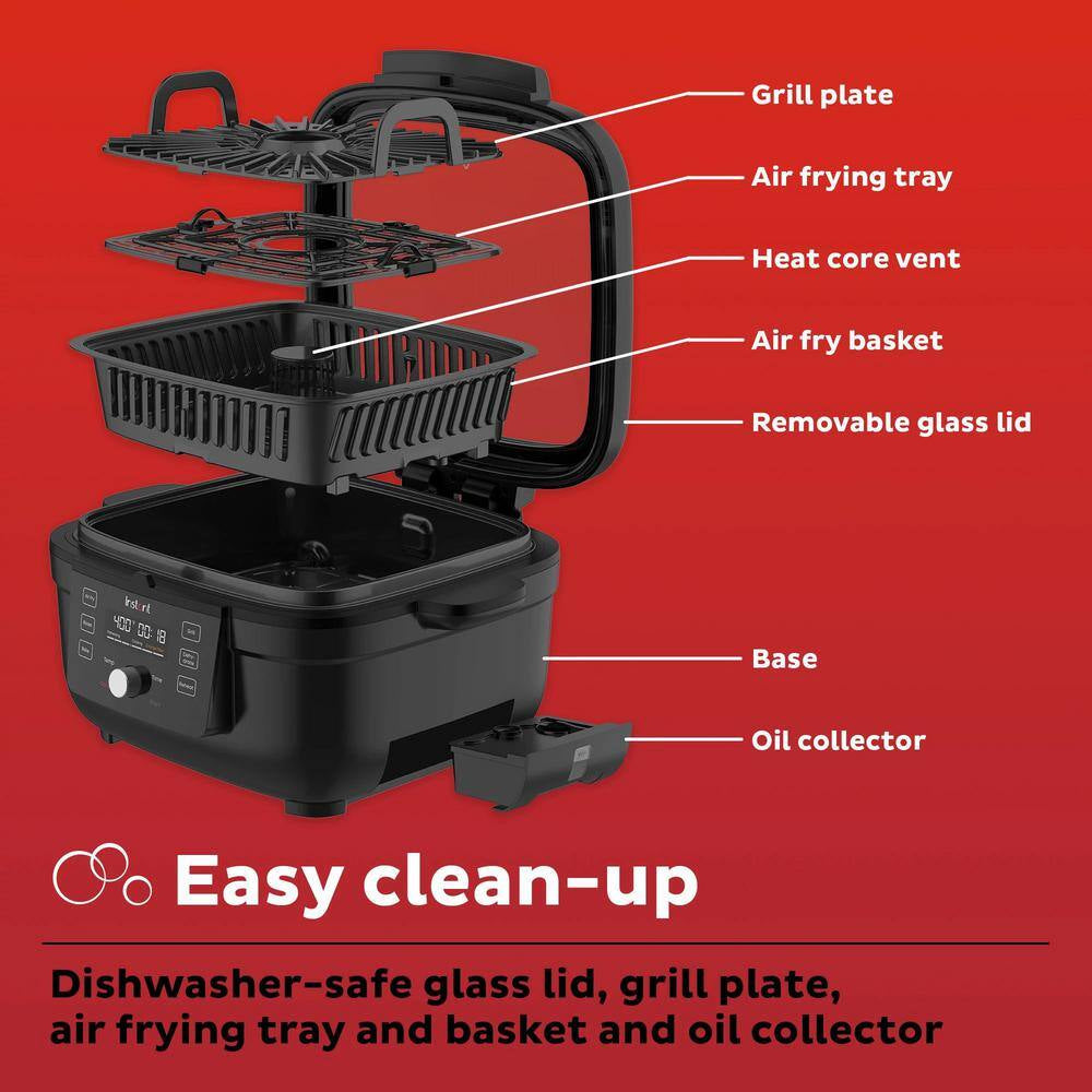 4 Qt. Indoor Grill and Air Fryer Black with Odorease and Clearcook Window