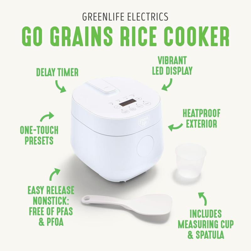 4-Cup Digital Rice Cooker with Removable Ceramic Pot - PFAS & PFOA-Free, Dishwasher Safe, Healthy Cooking for Oats and Grains, Auto Presets, Touch Screen, Delay Function, Keep Warm Feature, Includes Paddle, White
