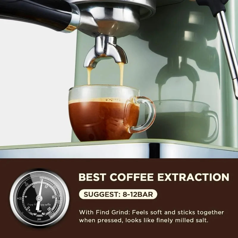 Espresso Coffee Machine 15 Bar Espresso Maker with Milk Frother Steam Wand Cappuccino, Latte for Home Barista, 1.6L