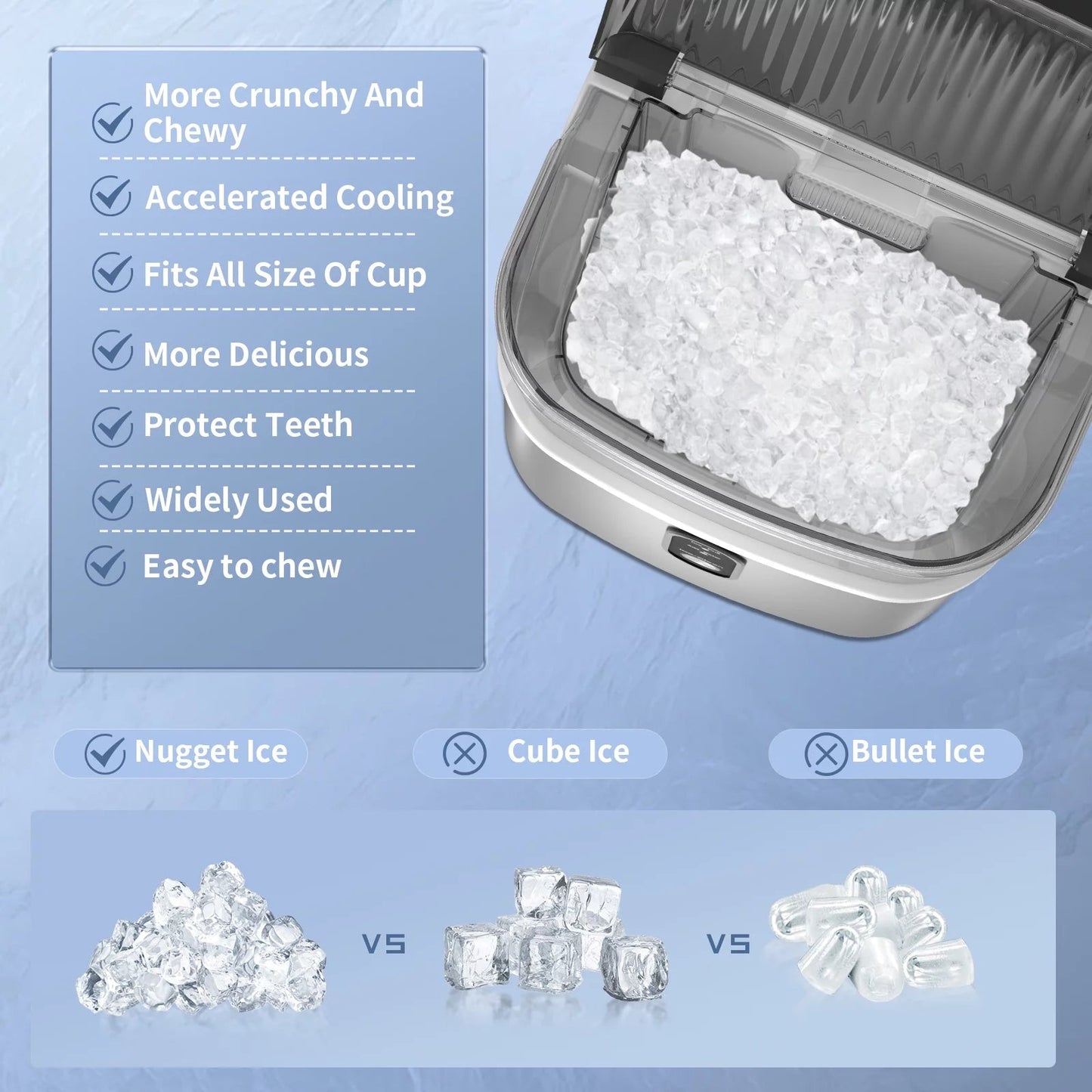 Auseo Portable Nugget Ice Maker - Countertop Stainless Steel Machine with Self-Cleaning Function, Producing 35 lbs of Ice per Day for Home, Kitchen, and Office Use