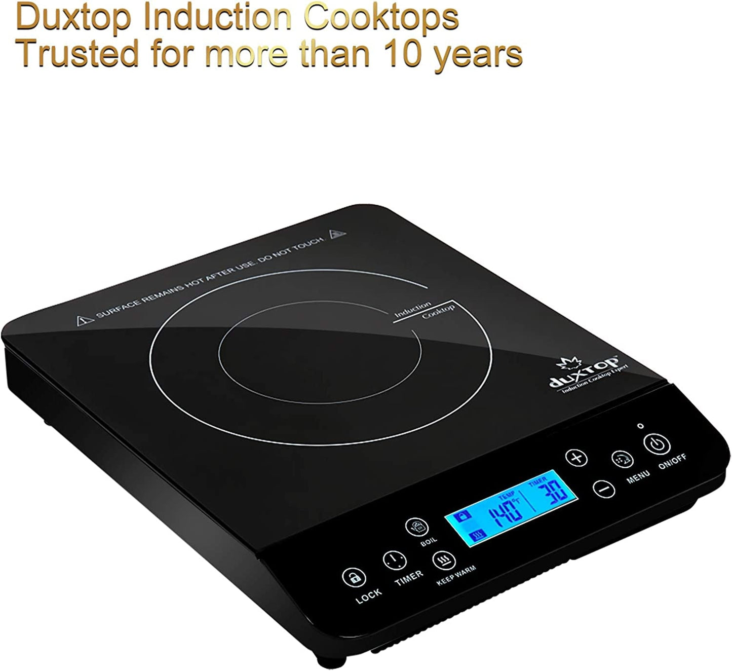 Duxtop 1800W Portable Induction Cooktop with LCD Touch Control - Elegant Black Countertop Burner Model 9610LS BT-200DZ