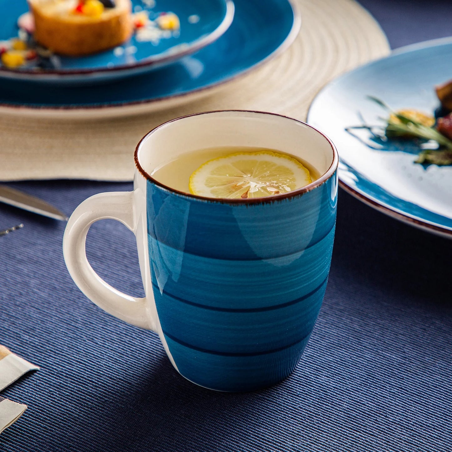 Vancasso, Series Bella, 32-Piece Stoneware Dinnerware Set, Blue Dinner Set, Service for 8