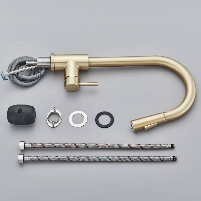 Kitchen Faucet Brushed Gold Pull Out Kitchen Sink Water Tap Single Handle Mixer Tap 360 Rotation Kitchen Shower Faucet
