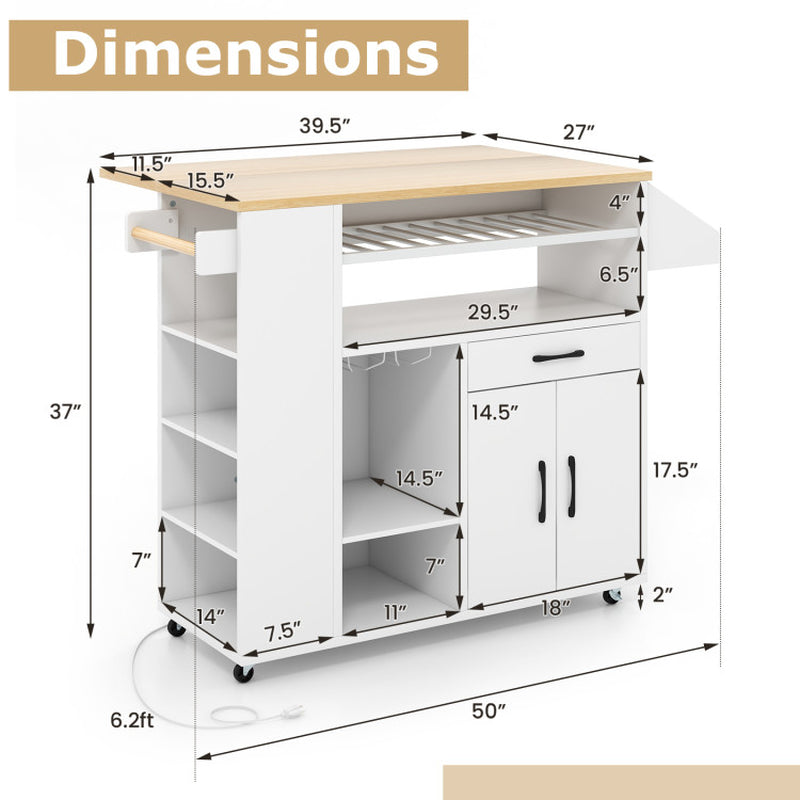 Mobile Kitchen Island Cart with Integrated Power Outlet for Dining Spaces