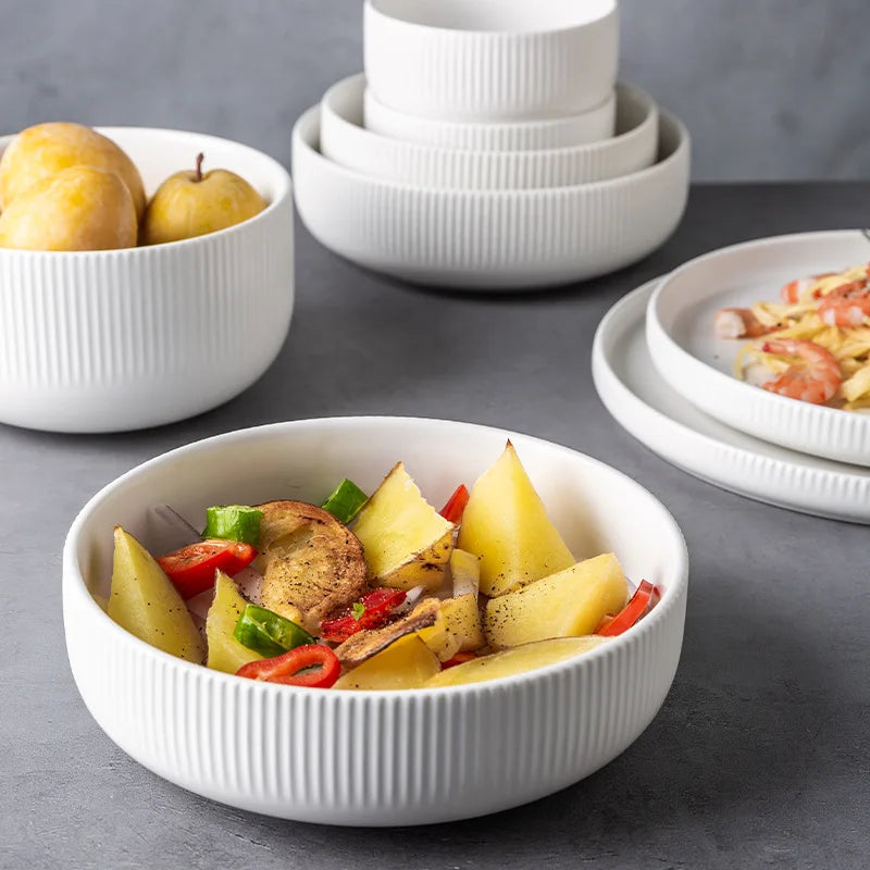 Nordic Ins Styel Ceramic Dinnerwar Matte Glazed Salad Dishes Soup Bowl Dinner Plates Serving Tray For Home Restaurant