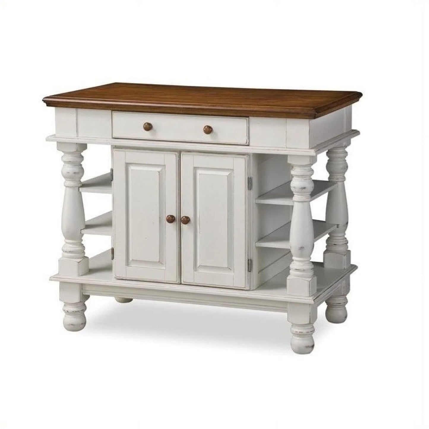 Homestyles Americana off White Wood Kitchen Island with Storage and Open Shelves