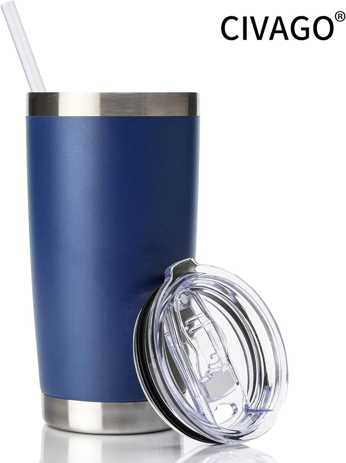 CIVAGO 20 oz Stainless Steel Vacuum Insulated Tumbler with Lid and Straw - Double Wall Powder Coated Travel Mug for Water and Coffee, Spill-Proof Design for Indoor and Outdoor Use (Navy Blue, Single Pack)