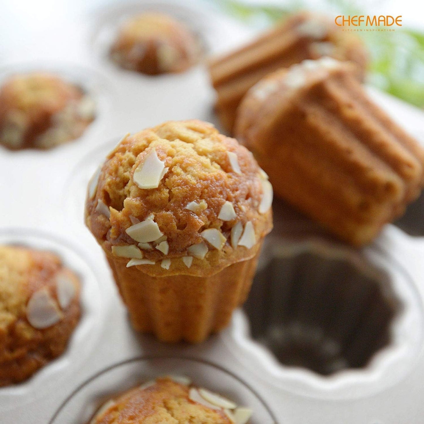 CHEFMADE Non-Stick Canele Mold Cake Pan - 12-Cavity Bakeware for Muffins and Cupcakes, Oven Safe in Champagne Gold