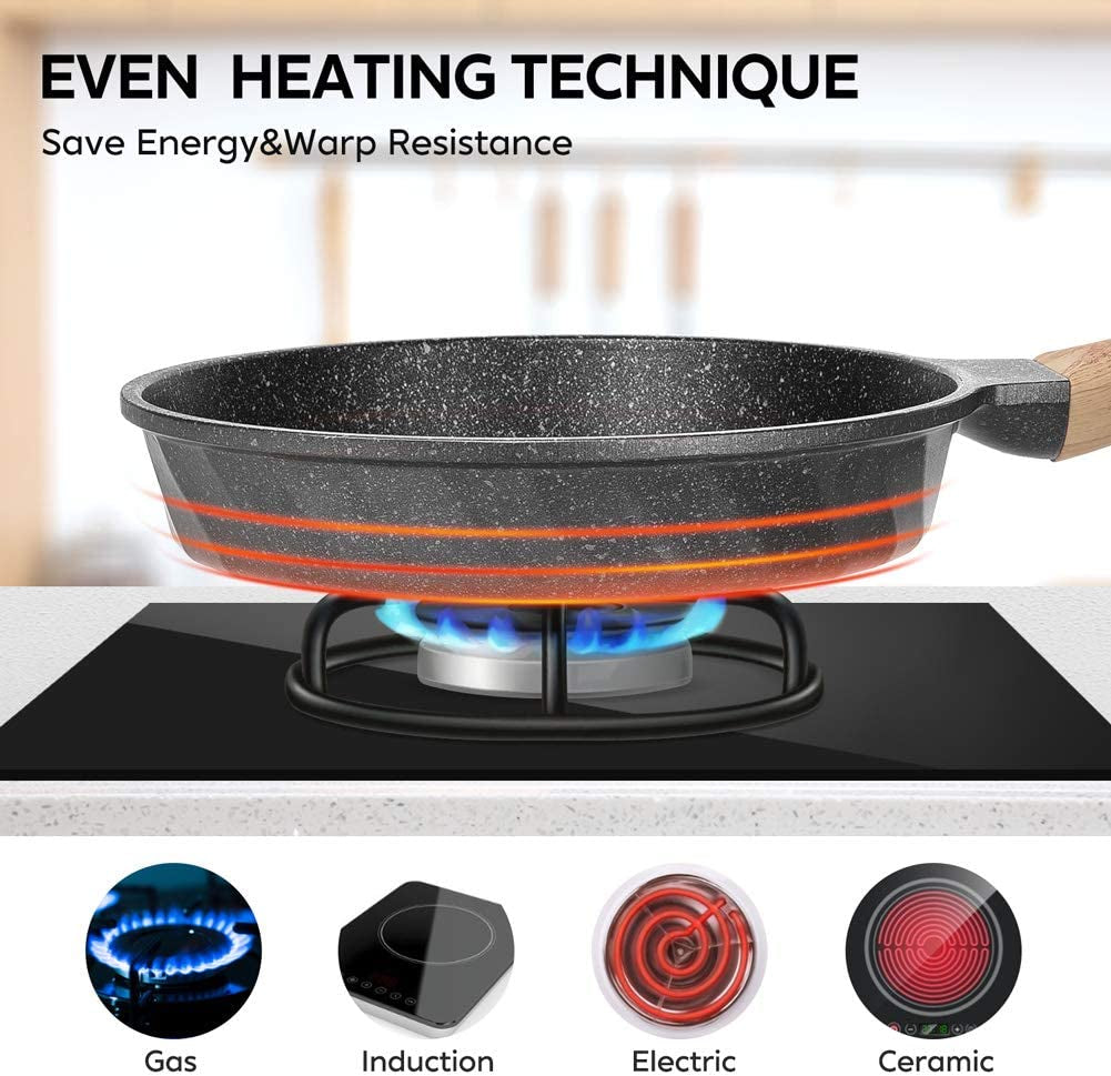 Granite Nonstick Induction Frying Pan Set with Heat-Resistant Handle - Ideal Christmas Gift for Women (8", 9.5", & 11")