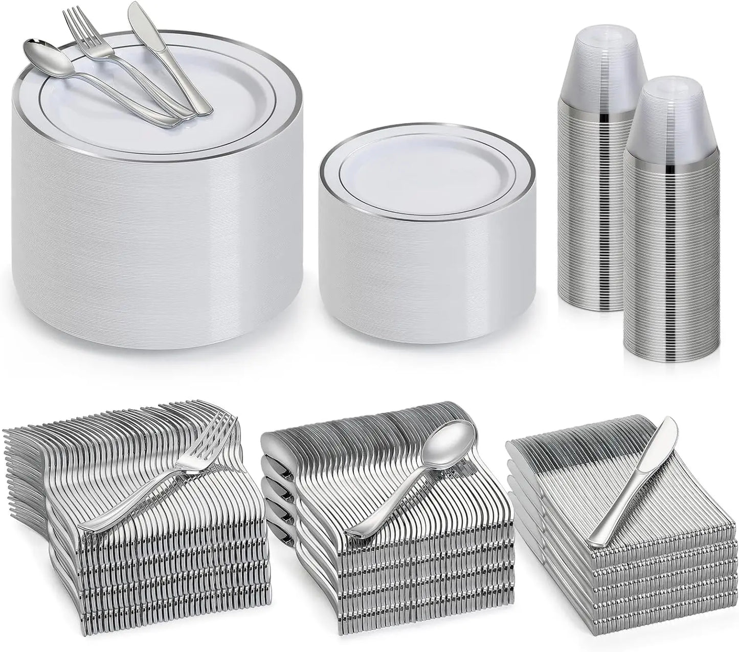 600 Pcs Plastic Dinnerware Set for 100 Guests, Disposable Plastic Plates for Party Wedding Birthday, Dinner Plates, Salad Plates