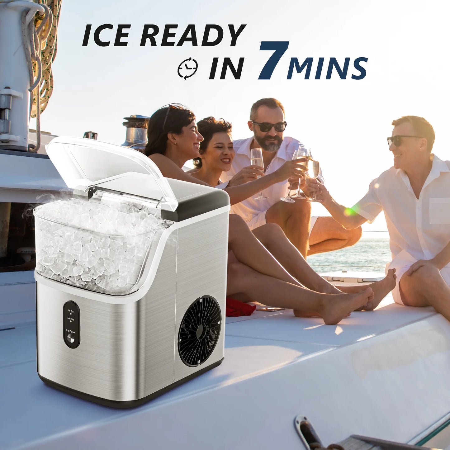 Simzlife Nugget Ice Maker Countertop, Portable Ice Maker Machine with Self-Cleaning Function, 35Lbs/Day, Soft Chewable Pellet Ice, Silver