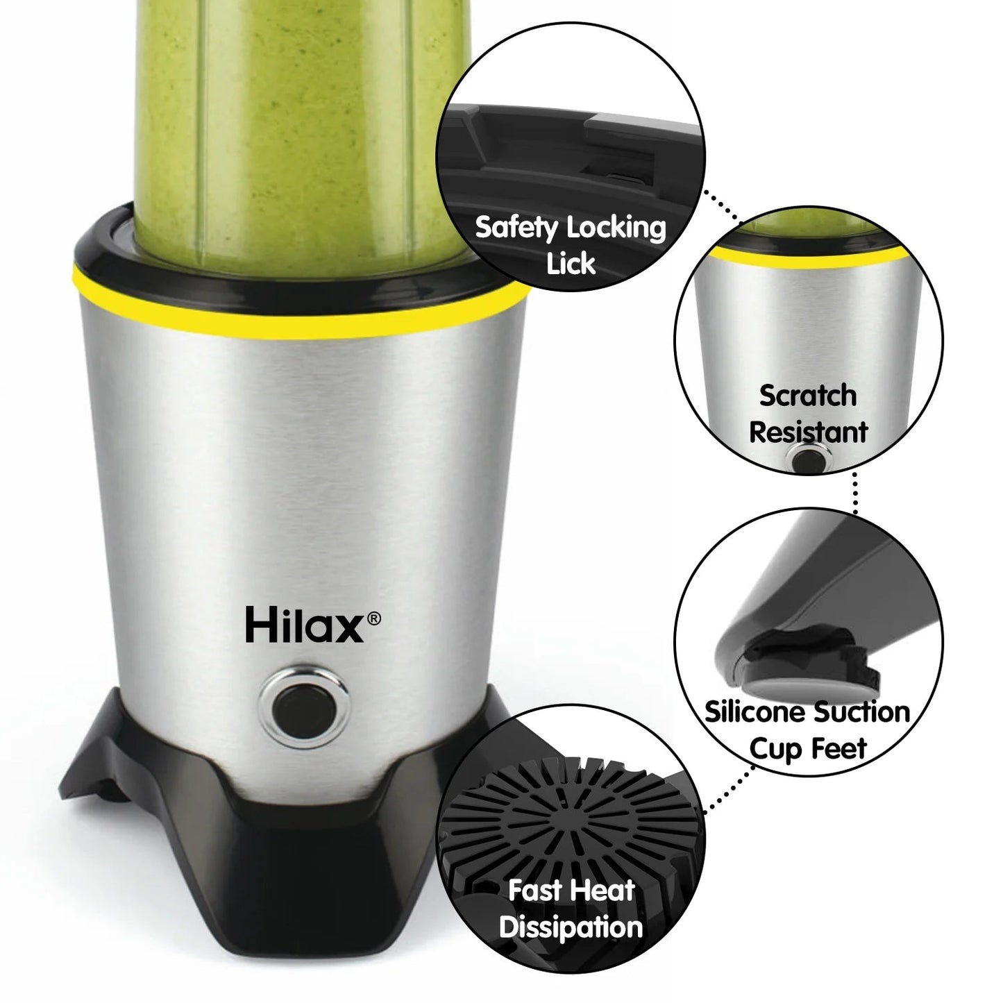 Hilax Personal Portable Blender for Shakes, Smoothies, and Food Preparation - 1200W Countertop Blender with 35oz and 14oz BPA-Free Bottles (Silver)