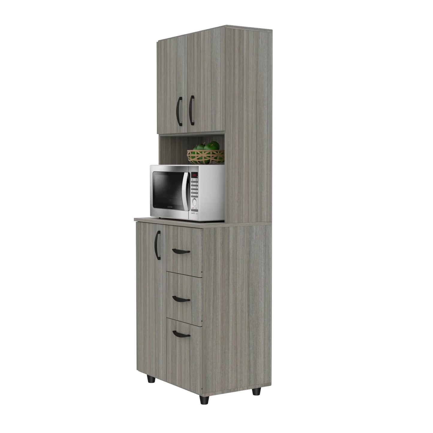 INVAL 3-Drawer 4-Shelf Kitchen/Microwave Storage Cabinet in Gray Smoke Oak