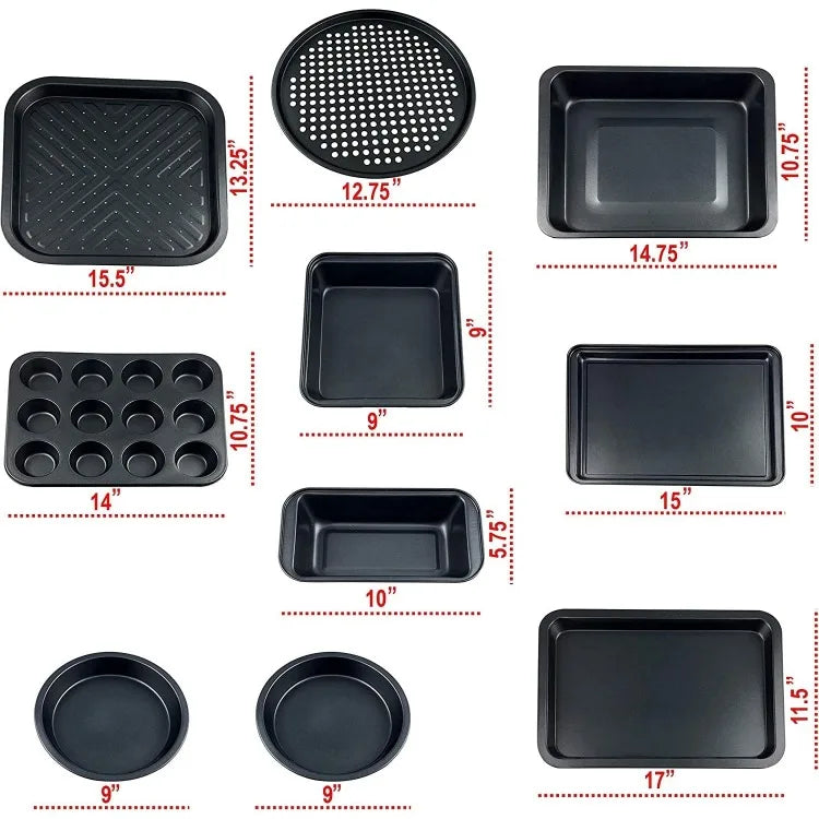 Pan 10 Piece Set Nonstick Carbon Steel Gray Oven Bakeware Kitchen Set, 2 Cookie Sheets, 2 Round Cake Pans, Square Pan,