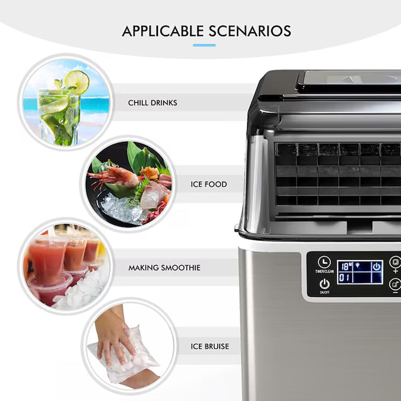 Electric Countertop Ice Maker 40-Lb Ice per Day Countertop or Portable Cubed Ice Maker (Silver)