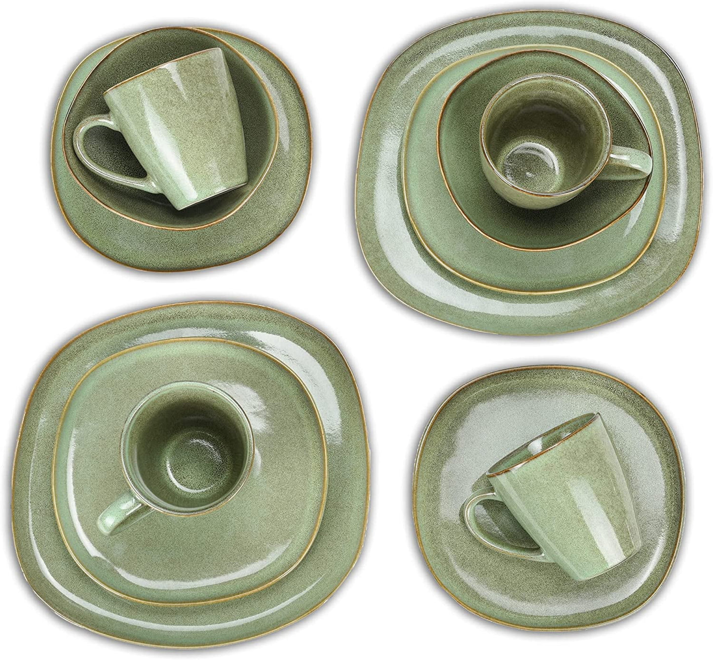 Elanze Designs Modern Chic Smooth Ceramic Stoneware Dinnerware 16 Piece Set - Service for 4, Sage Green