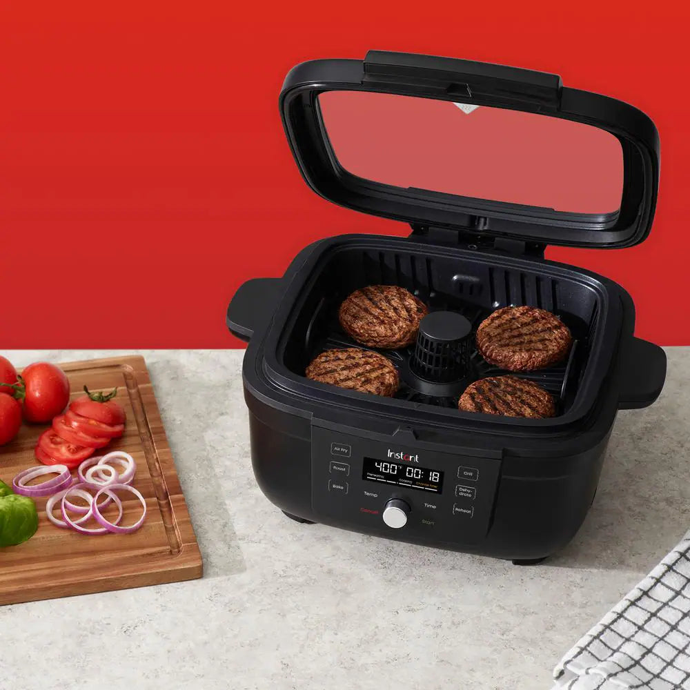 4 Qt. Indoor Grill and Air Fryer Black with Odorease and Clearcook Window
