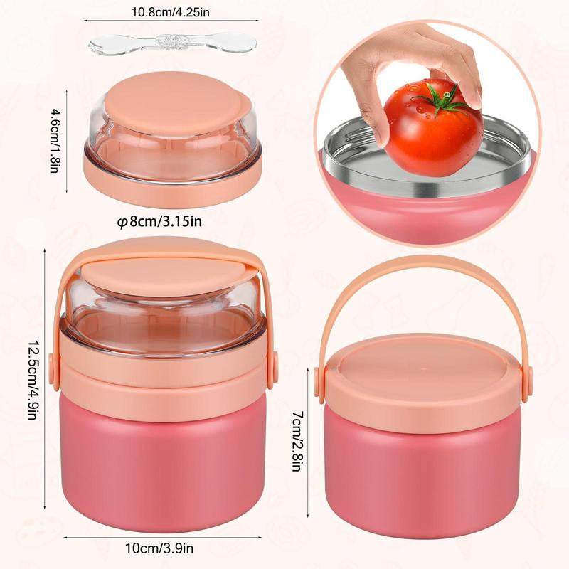 Multifunctional 2 in 1 Vacuum Food Jar, 1 Count Stainless Steel Leak Proof Food Jar with Snack Container, Lunch Box for School Travel, Lunch Box for Kids