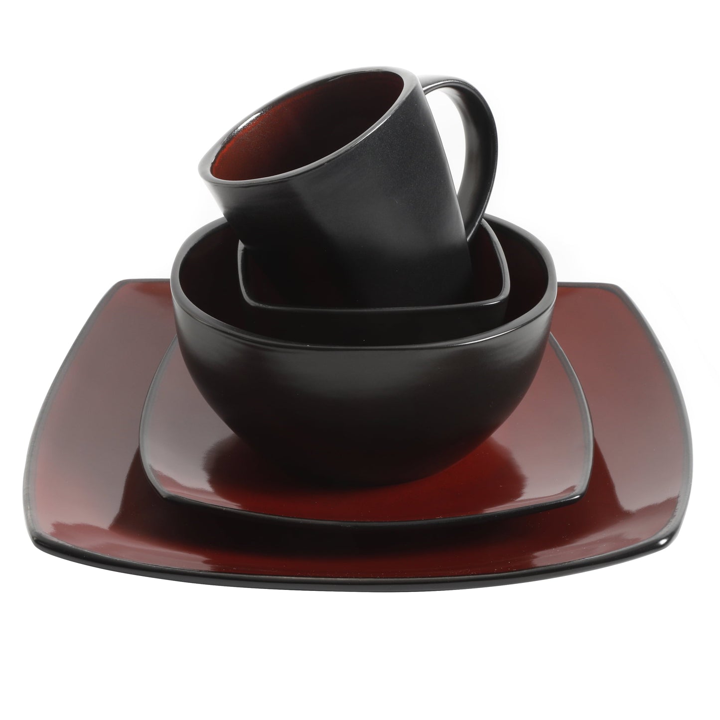 Gibson Soho Lounge 40-Piece Square Dinnerware Set in Red