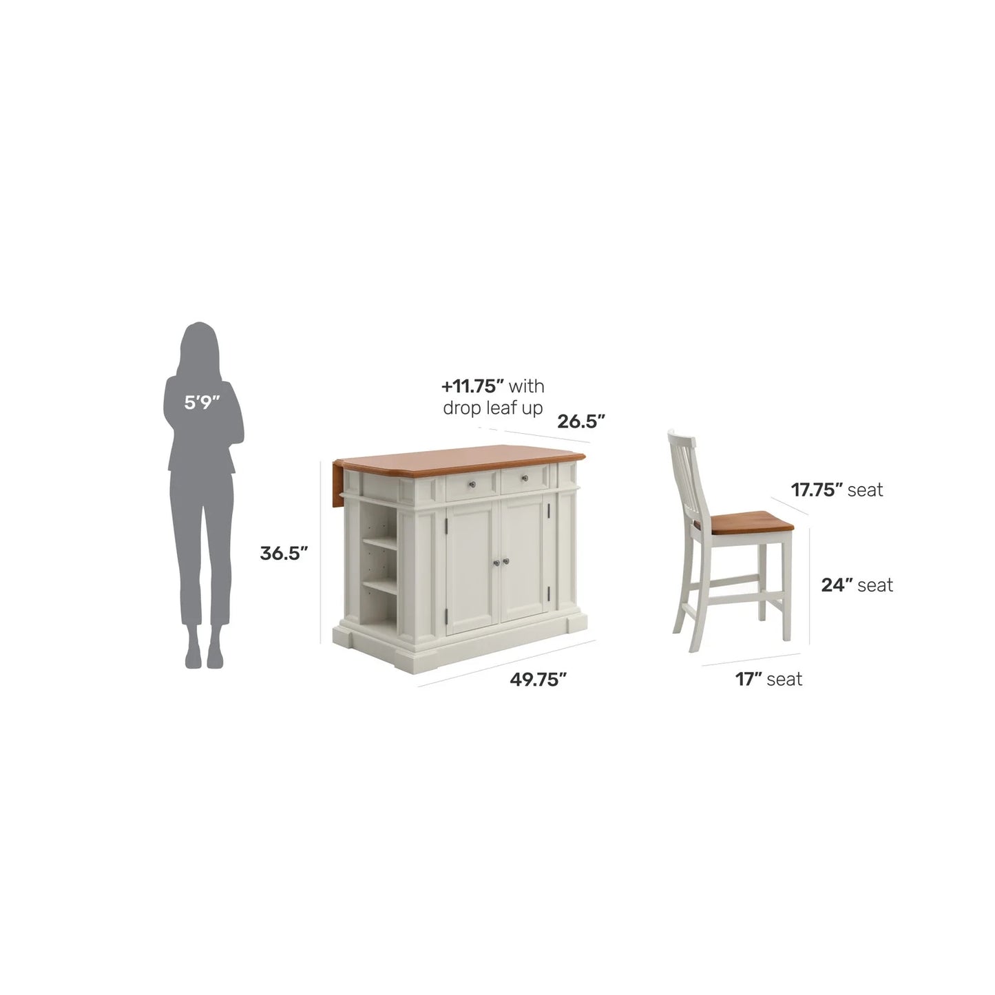 Homestyles Americana Wood Kitchen Island Set in off White