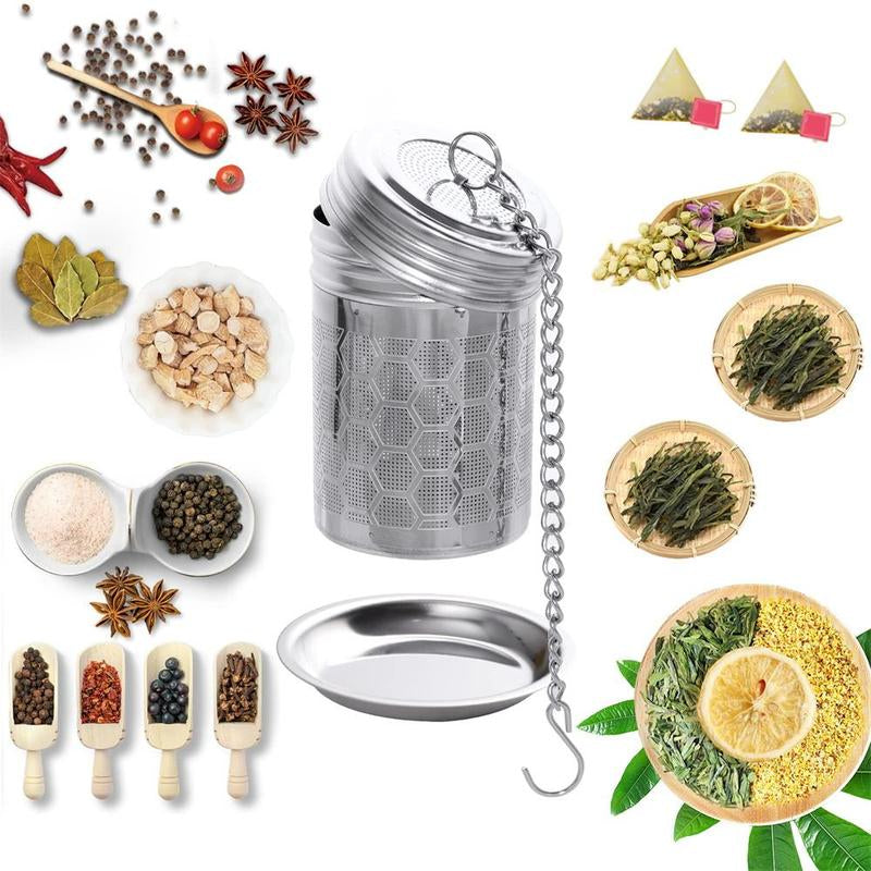 Stylish 2-Piece Stainless Steel Tea Infuser Set with Tray - Ideal for Loose Tea and Spices