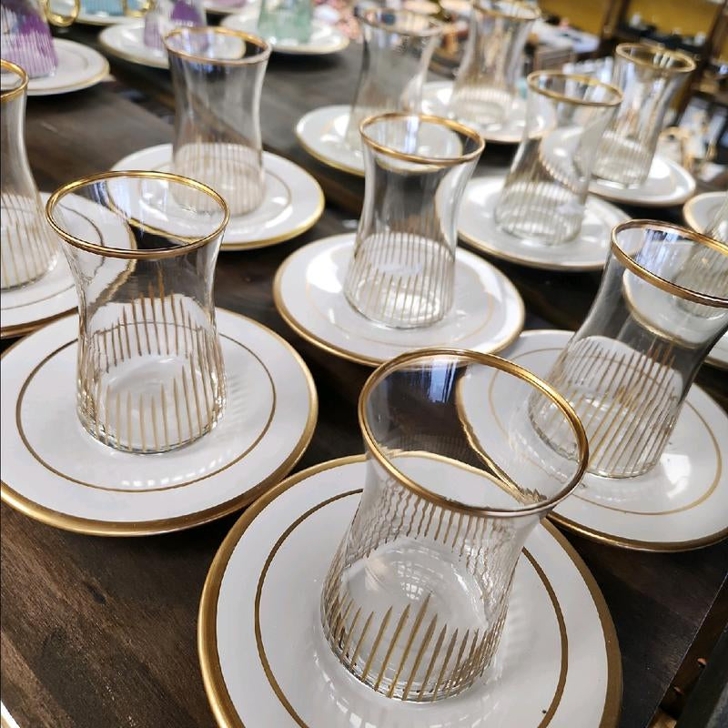 Gold Streak Six-Piece Turkish Tea Set for an Elegant Tea Experience