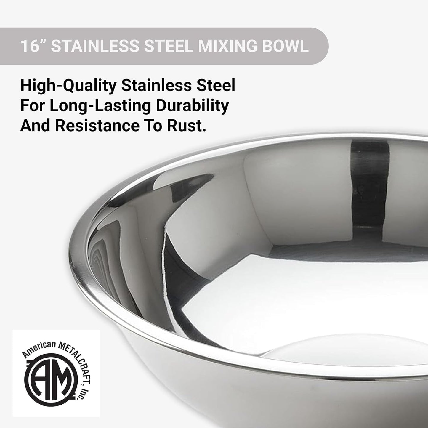 American Metalcraft 16-Inch Heavy-Duty Stainless Steel Mixing Bowl - 13-Quart Capacity