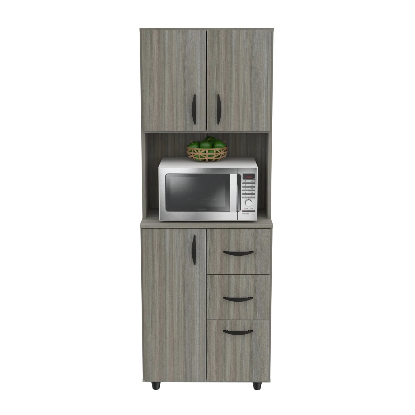 INVAL 3-Drawer 4-Shelf Kitchen/Microwave Storage Cabinet in Gray Smoke Oak