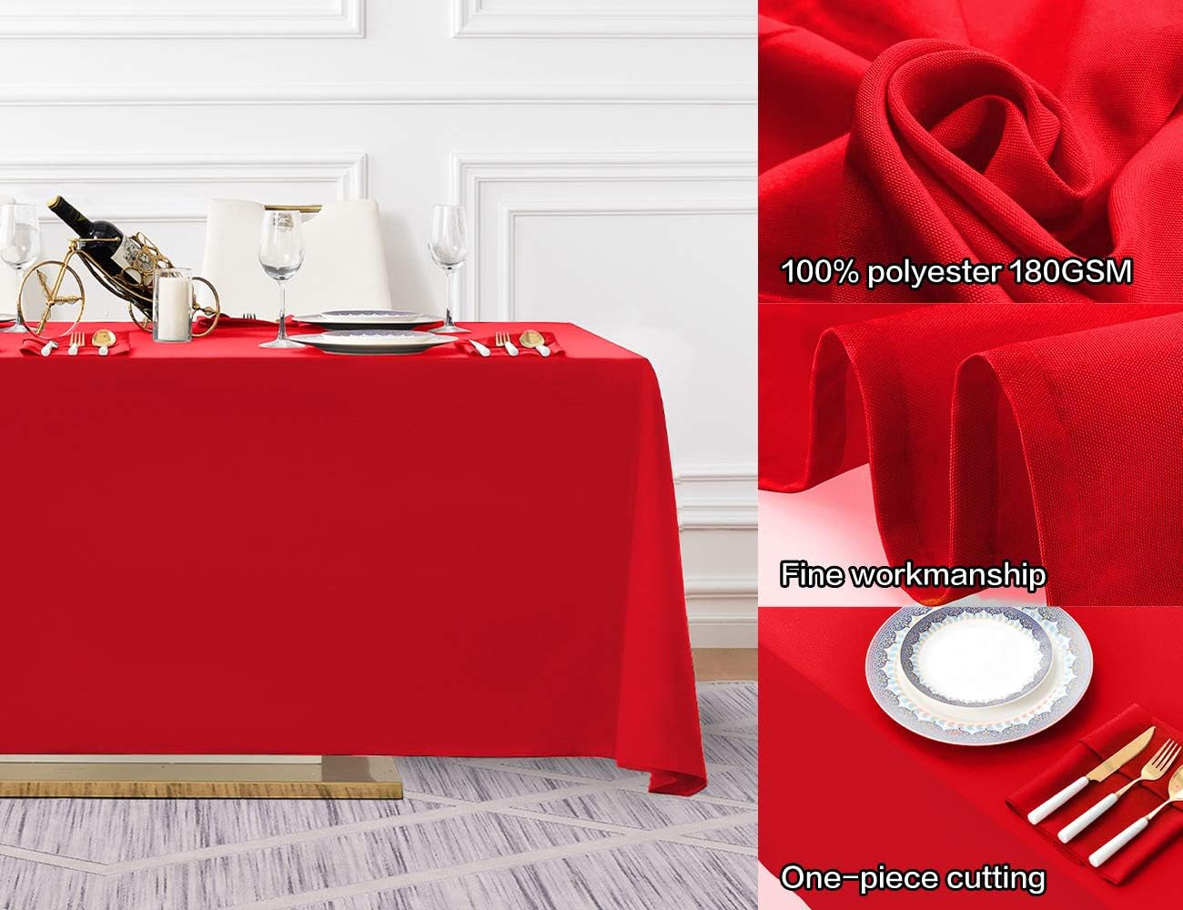Surmente Rectangular Red Polyester Tablecloth, 90 x 132 Inches, Ideal for Weddings, Banquets, and Restaurants