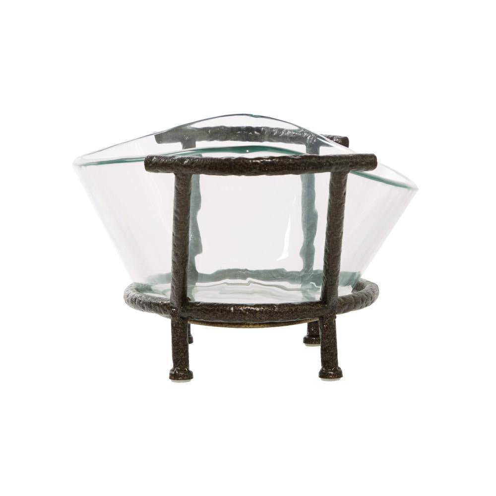 Clear Kitchen Decorative Serving Bowl with Brown Metal Base