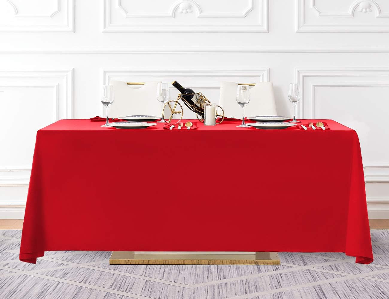 Surmente Rectangular Red Polyester Tablecloth, 90 x 132 Inches, Ideal for Weddings, Banquets, and Restaurants