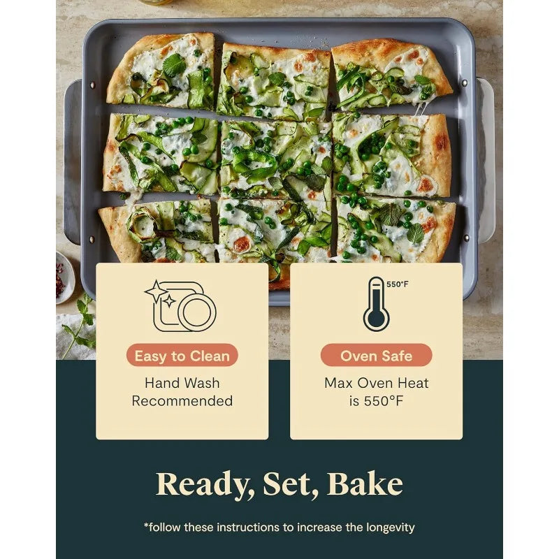 Nonstick Ceramic Bakeware Set (5 Pieces) - Baking Sheets, Assorted Baking Pans & Storage - Aluminized Steel Body - Non Toxic
