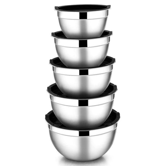 Stainless Steel Mixing Bowl Set - Stylish and Practical Kitchen Essential with Lids, Available in 5 or 10 Pieces
