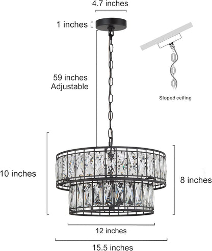 Elegant 4-Light Round Crystal Chandelier for Dining Room and Living Spaces, 2-Tier Design, 15.5" Diameter