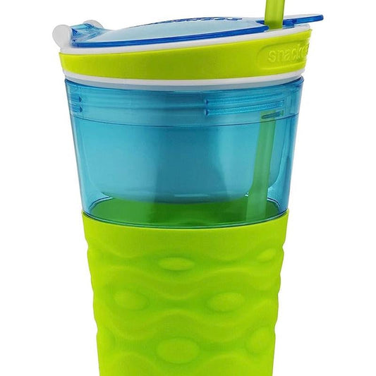 Blue Travel Snack and Drink Cup with Straw - 16 Oz Convenience for On-the-Go Enjoyment