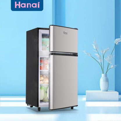WANAI Double Door Mini Fridge - Ideal for Office, Dormitory, or Bedroom Use