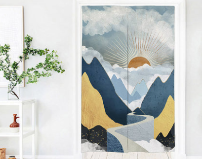 Color: 3abstract mountain peak, Size: 80x200 - Fabric Perforation-free Bedroom Household Bathroom Kitchen Partition Curtain