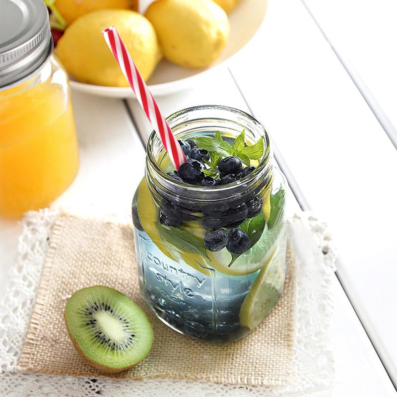 Mason Jars Wide Mouth with Lid,Container Clear Glass Bottle,Juice Container,Glass Bottle with Straw,Kitchen Utensils,6 Count Canister Tin,Two Styles Transparent Oval