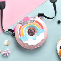 Color: Rainbow pink - Donut Straw Cup Water Cup Drop-proof Portable Strap Plastic Cute Water Bottle